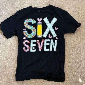 Gildan Black Short-Sleeve Tee with Colorful 'Six Seven' Graphic